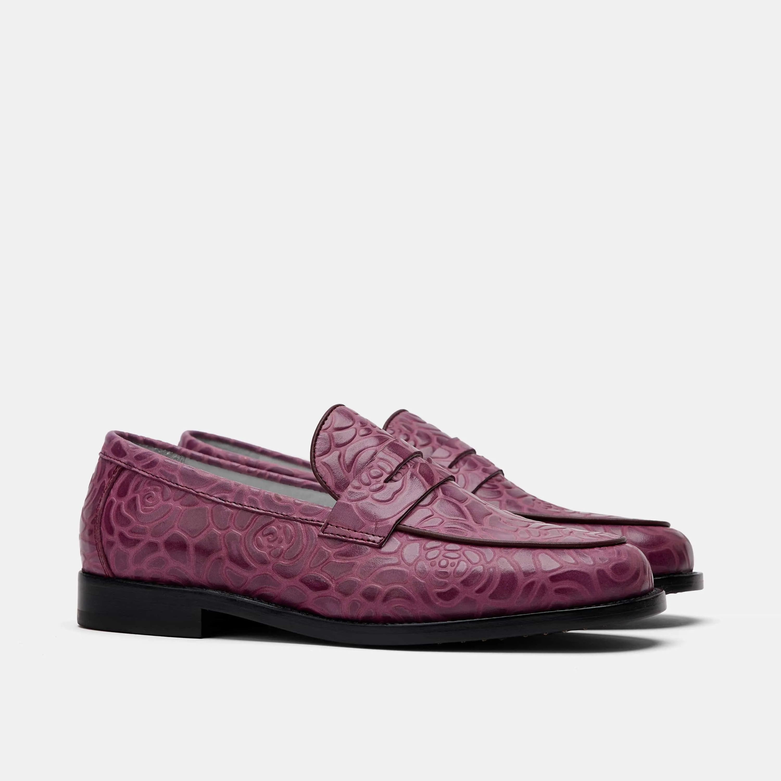 Ms. Calum Grape Floral Leather Penny Loafers Loafers With Grey Suit