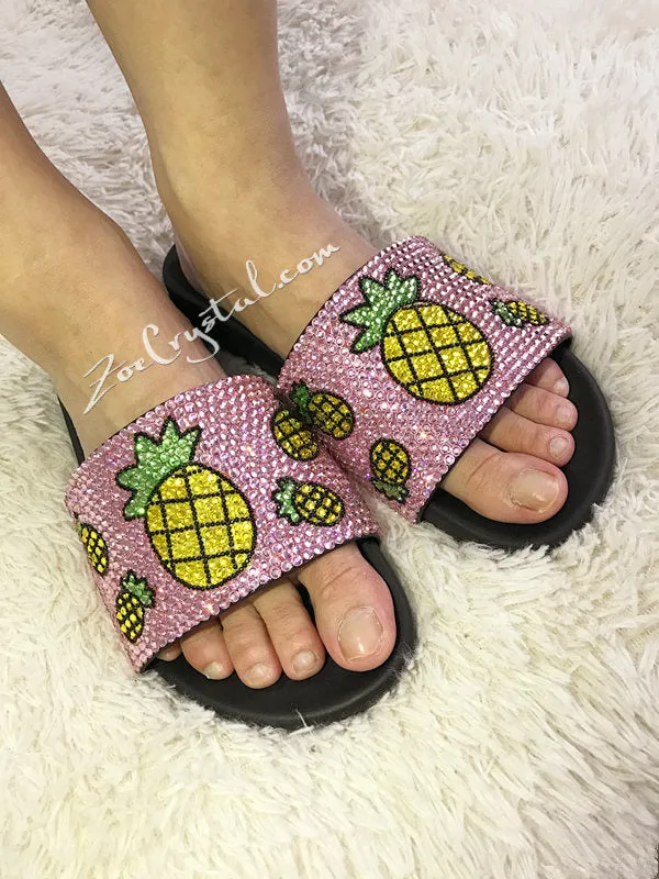 Slides Childrens Fashionable Summer Pink SANDALS / SLIDES with Pineapples