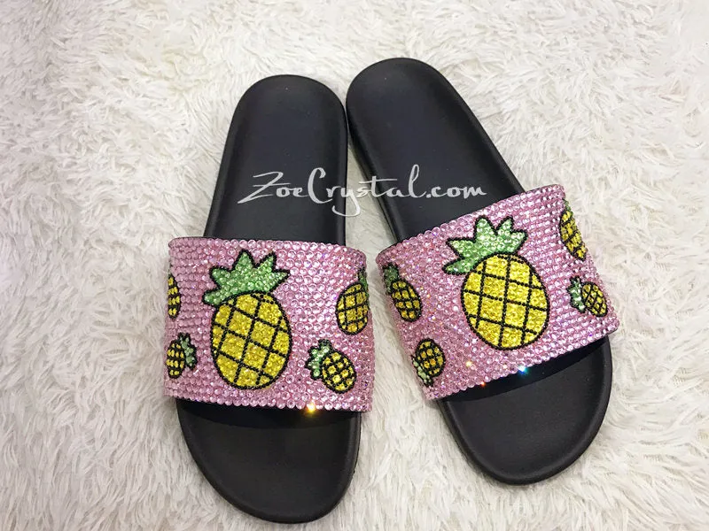 Fashionable Summer Pink SANDALS / SLIDES with Pineapples Woolfit Slippers