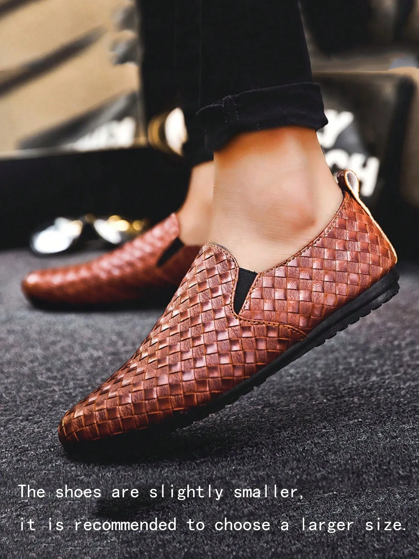 Men's Black Leather Slip-On Loafers, Casual Flat Shoes, Dress Shoes (Please Order 1 Size Up) Asics Shoes For Low Arches