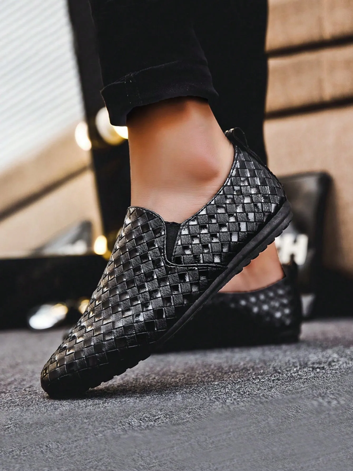 Asics Best Running Shoes For Flat Feet Men's Black Leather Slip-On Loafers, Casual Flat Shoes, Dress Shoes (Please Order 1 Size Up)