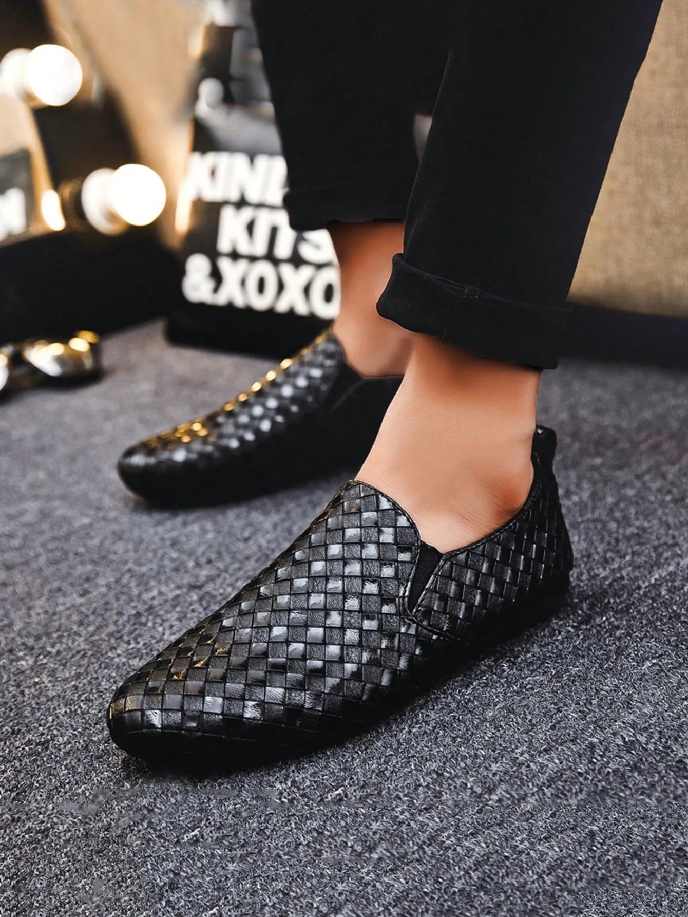 Men's Black Leather Slip-On Loafers, Casual Flat Shoes, Dress Shoes (Please Order 1 Size Up) Shoe Asics