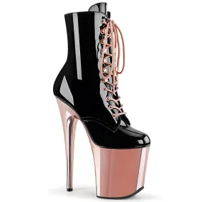 Difference Between Work Boots And Hiking Boots 8 Inch Heel FLAMINGO-1020 Black Pat Rose Gold Chrome