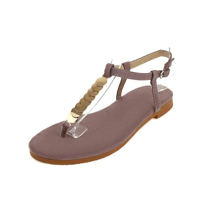 Women's Round Toe Metal Sequins Ankle Strap Flat Sandals Dressy Flat Shoes For Wedding