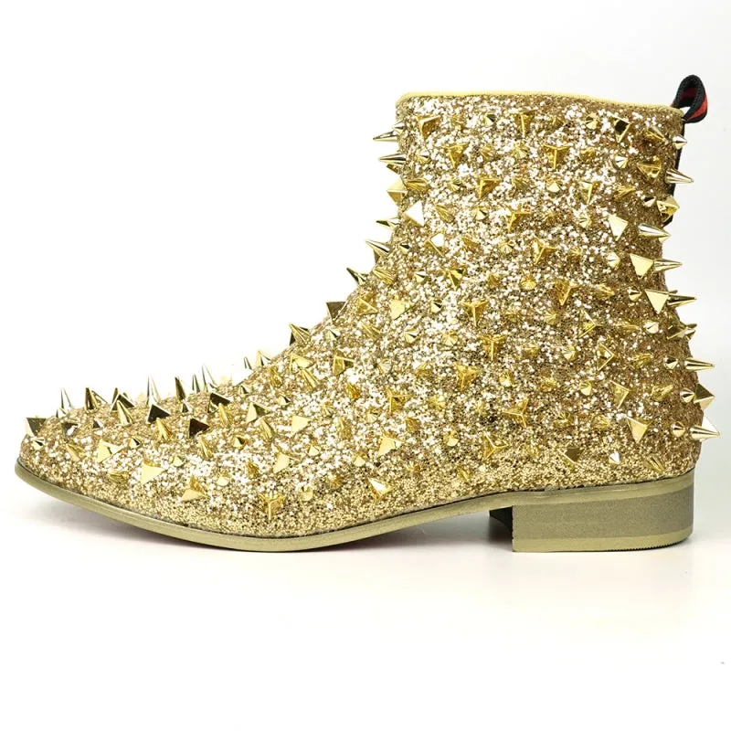 FI-7527 Gold Glitter Gold Spikes Boot Encore by Fiesso Asics Wrestling Shoes Wide