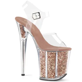 FLAMINGO-808G Pleaser Clear/Rose Gold Glitter Sexy Platform Shoes (Pole Dancing Heels) Low Drop Asics Running Shoes