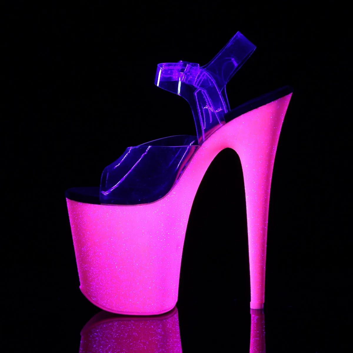 Supination Asics Shoes FLAMINGO-808UVG Pleaser Clear/Neon H. Pink Glitter Sexy Platform Shoes (Pole Dancing Heels)