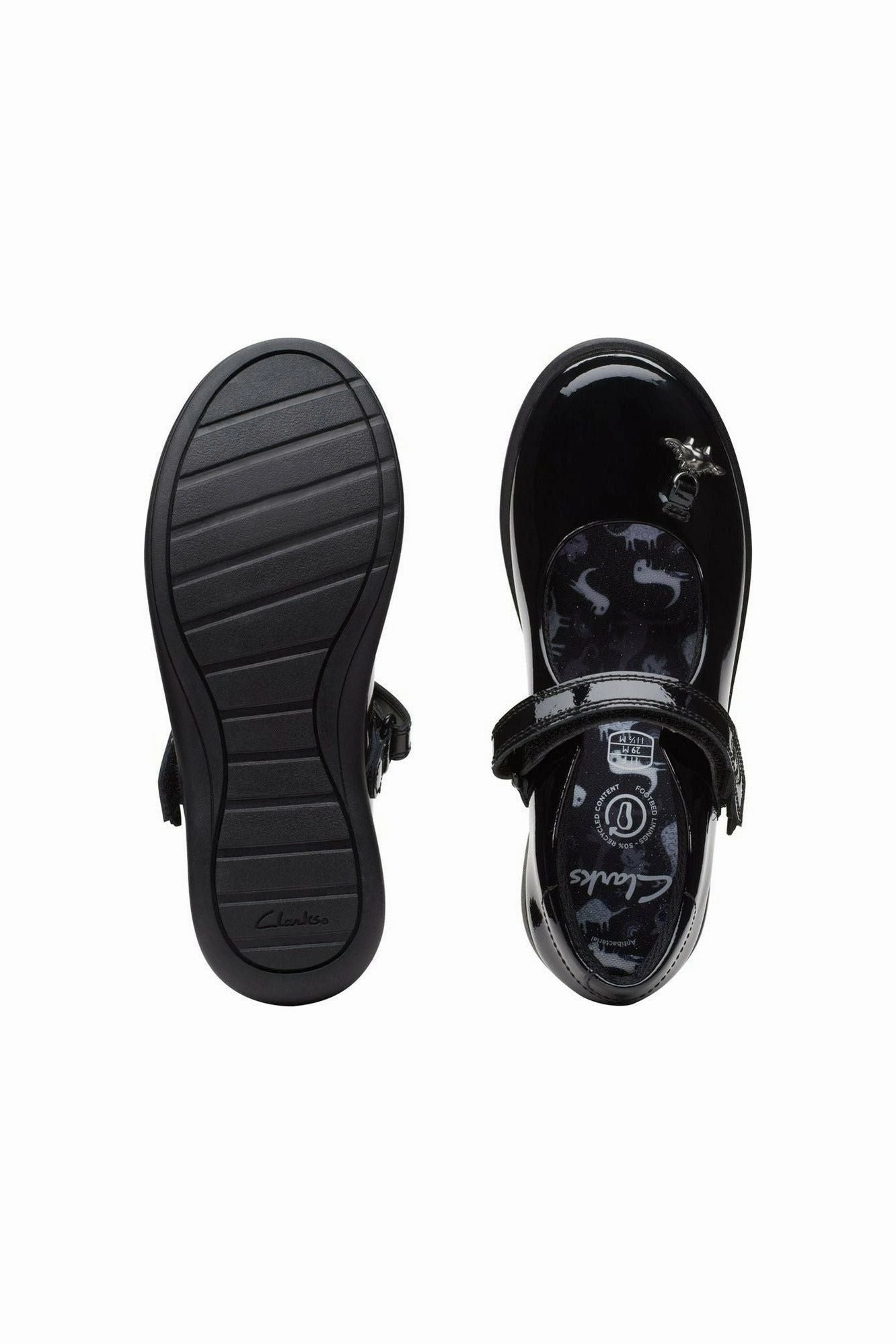 Clarks Etch Fun K in Black Patent Street Beat Flexible Design