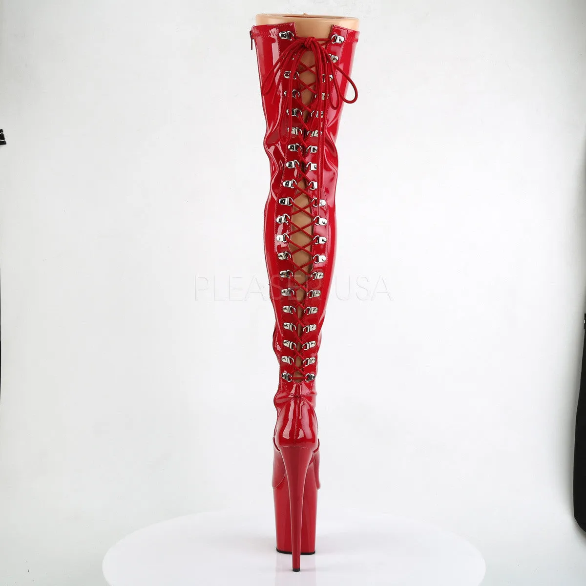 Pleaser FLAMINGO-3063 Red Thigh High Boots Chukka Style Work Boots