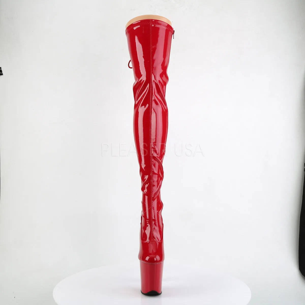 Pleaser FLAMINGO-3063 Red Thigh High Boots Work Boots Bull Run