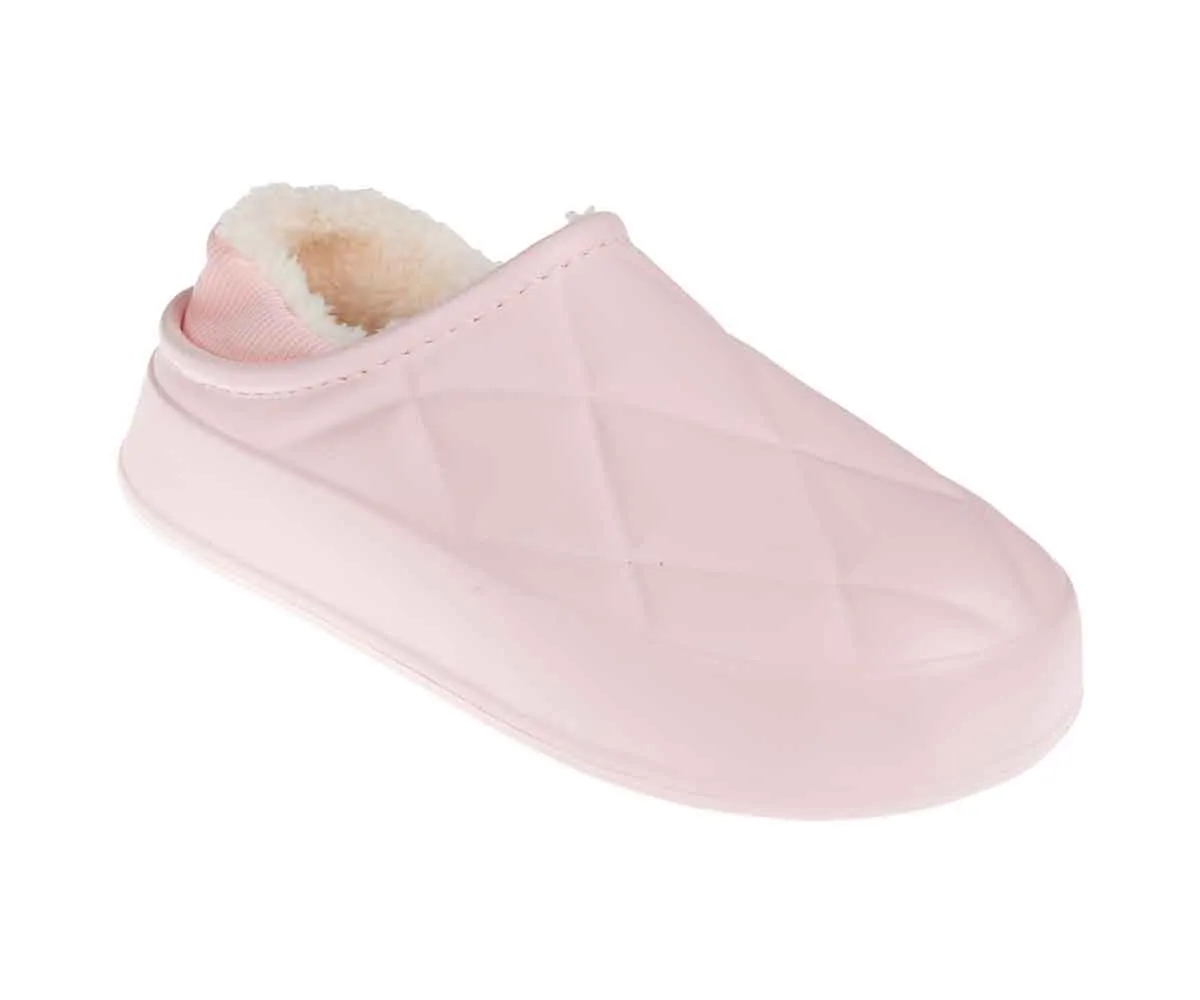 FOAMWALK Women's Platform Clogs - Quilted Fuzzy Clogs for Women, Faux Fur Lined Fall Clogs Slippers for Women Heated House Slippers