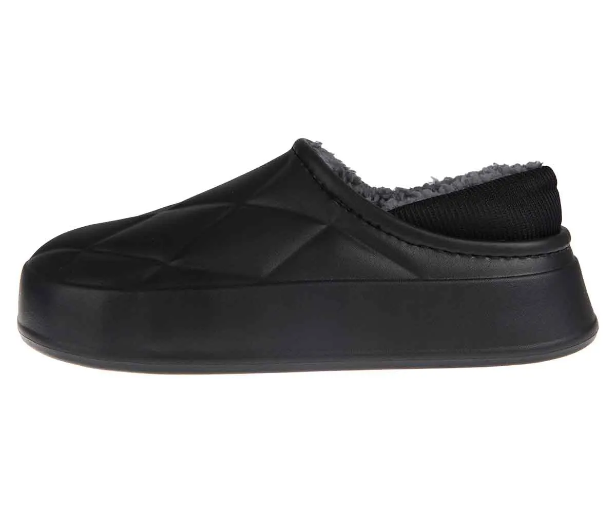 FOAMWALK Women's Platform Clogs - Quilted Fuzzy Clogs for Women, Faux Fur Lined Fall Clogs Slippers for Women Cloud Slides