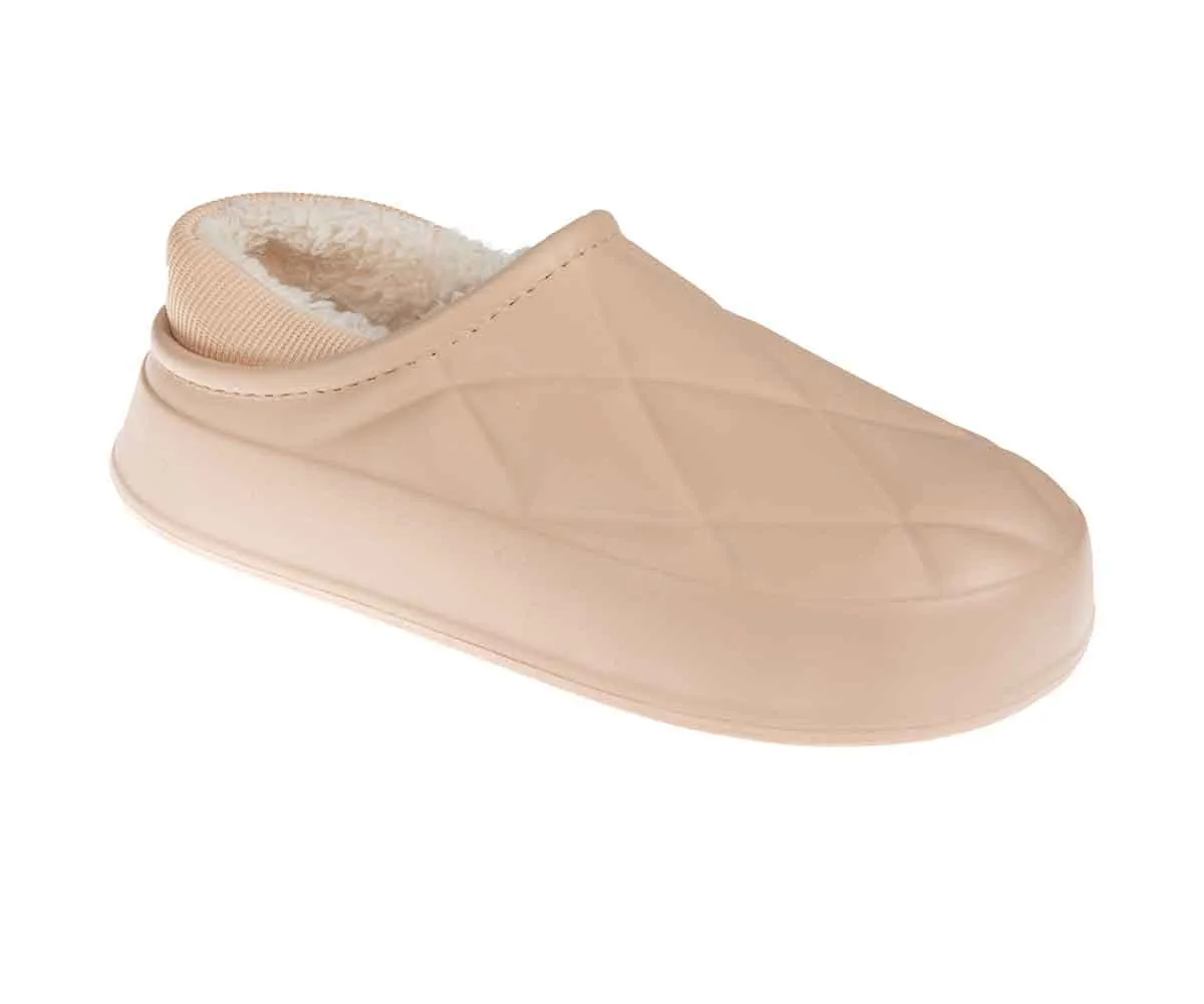 FOAMWALK Women's Platform Clogs - Quilted Fuzzy Clogs for Women, Faux Fur Lined Fall Clogs Slippers for Women Extra Wide Slippers For Diabetics