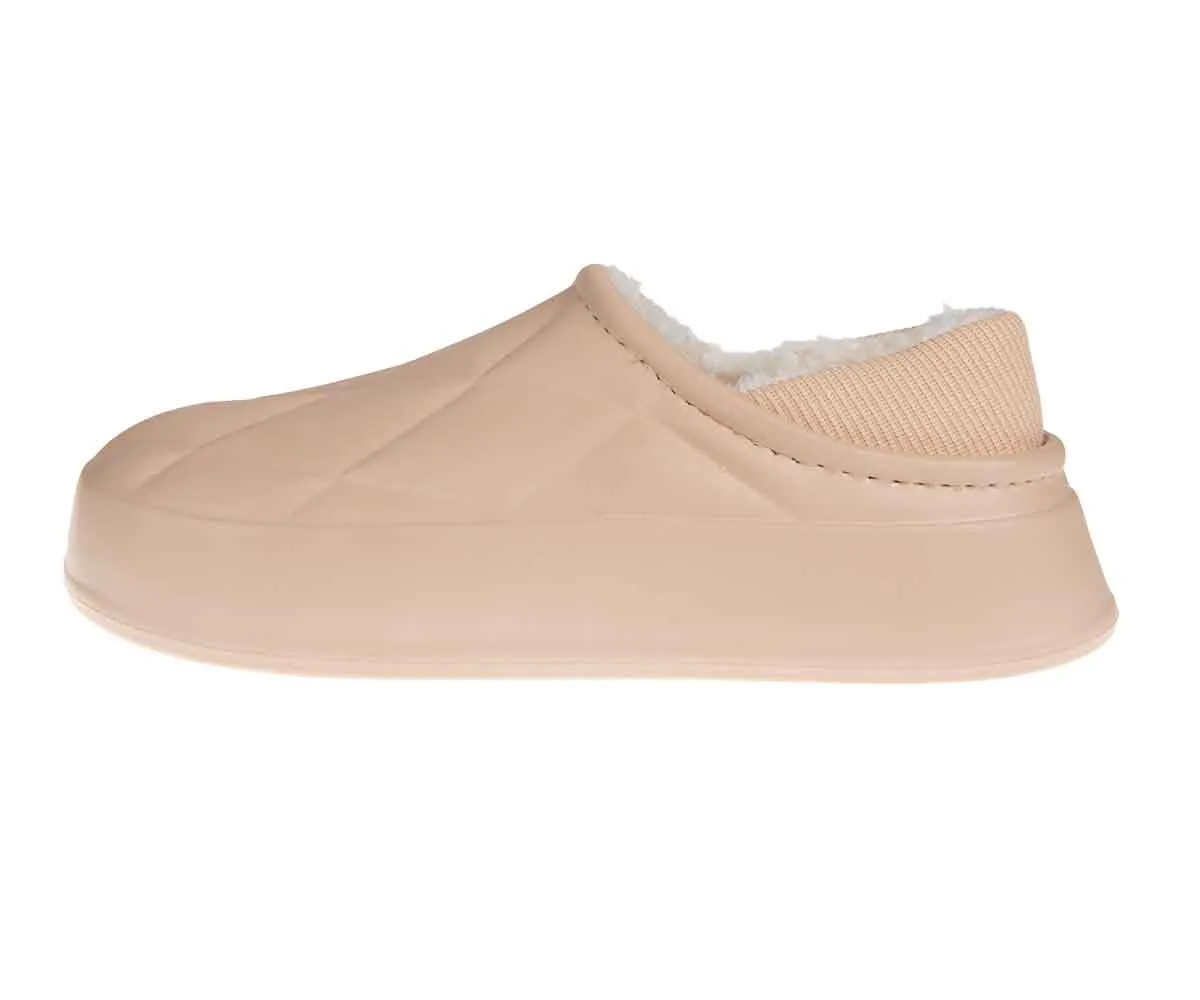 FOAMWALK Women's Platform Clogs - Quilted Fuzzy Clogs for Women, Faux Fur Lined Fall Clogs Slippers for Women Slippers For Pool