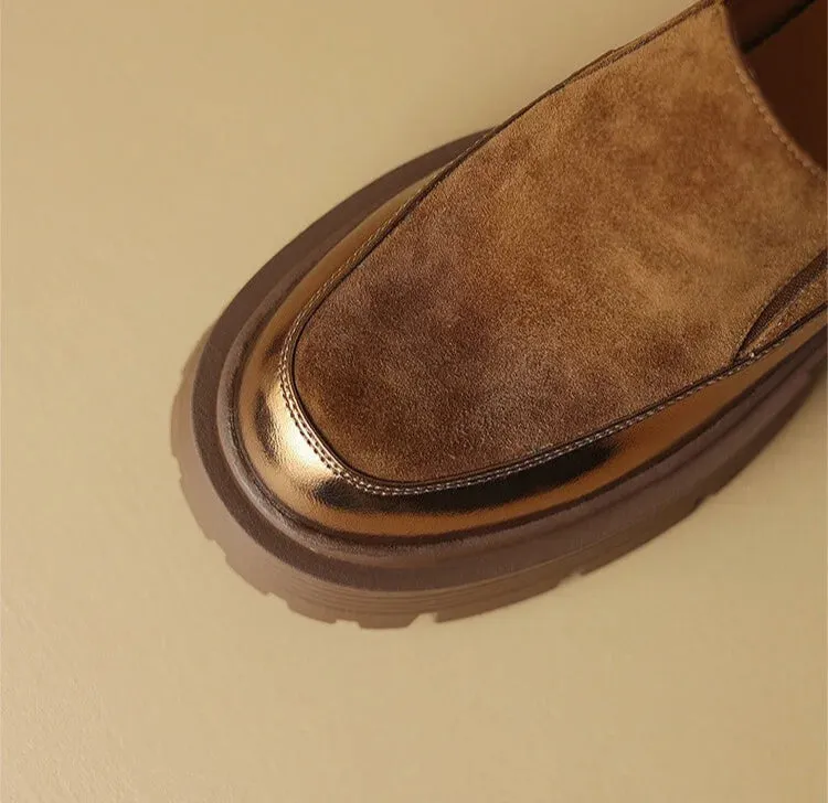 Loafers Zombie Island Women's Pumps Cow suede Leather Shoes Round Toe Thick Heel Shoes Mixed Colors Slip-on