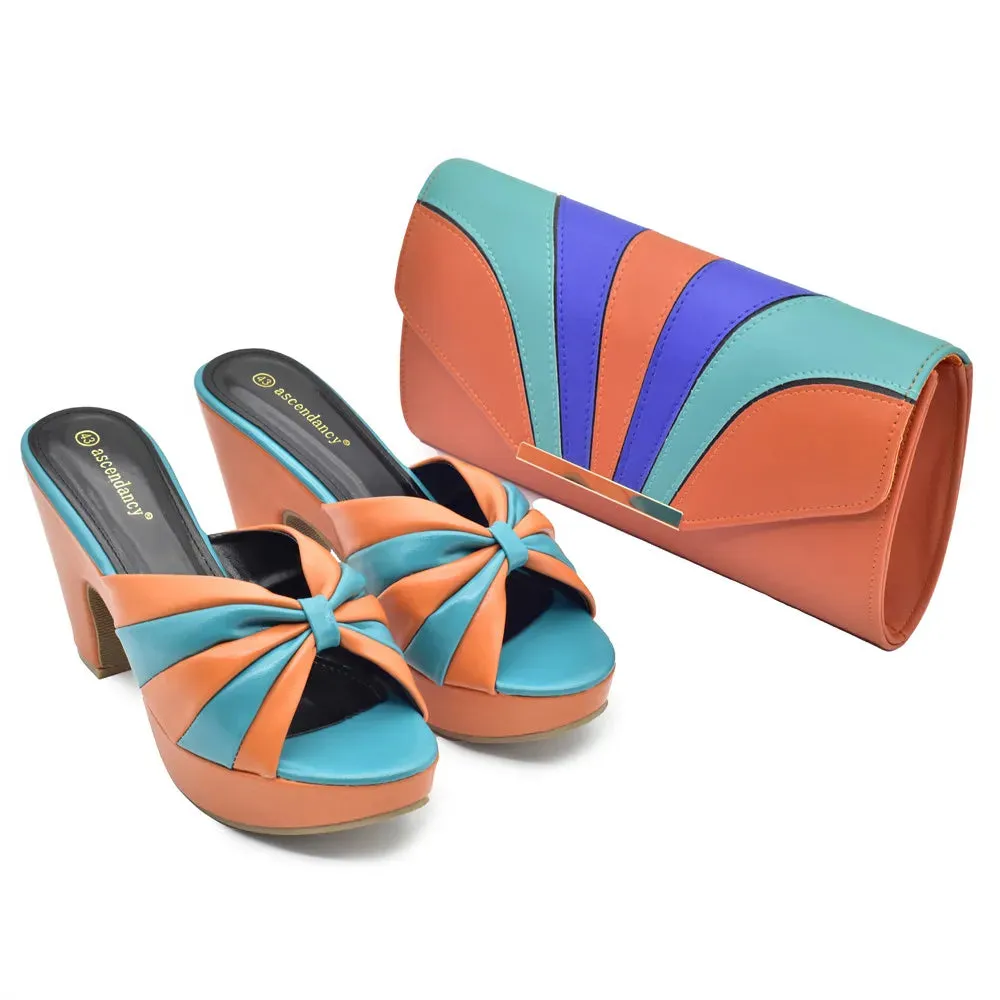 Johnny Was Pool Slides African Women's Shoes And Bag Made of High-Quality Shiny Materials