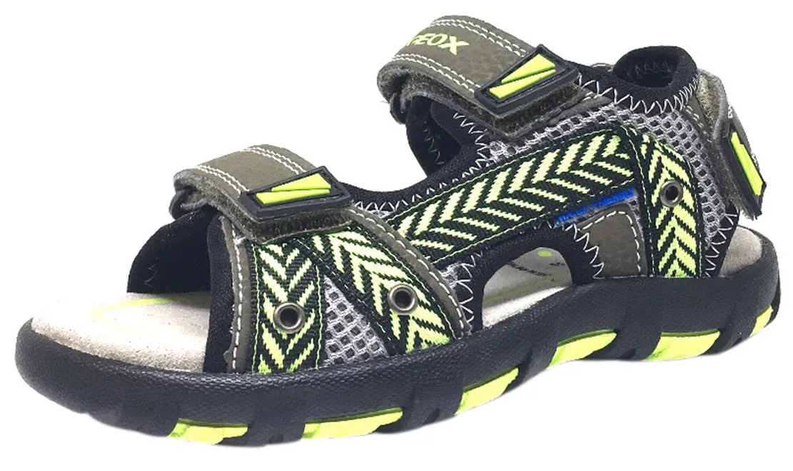 Geox Boy's Pianeta Military Green & Lime Single Hook and Loop Strap Open Toe Sandal Asics Laceless Running Shoes