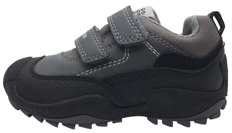 Toddler Shoes Asics Geox Boy's Savage Grey Textile Double Hook and Loop Sporty Sole Low Top Breathable Sneaker