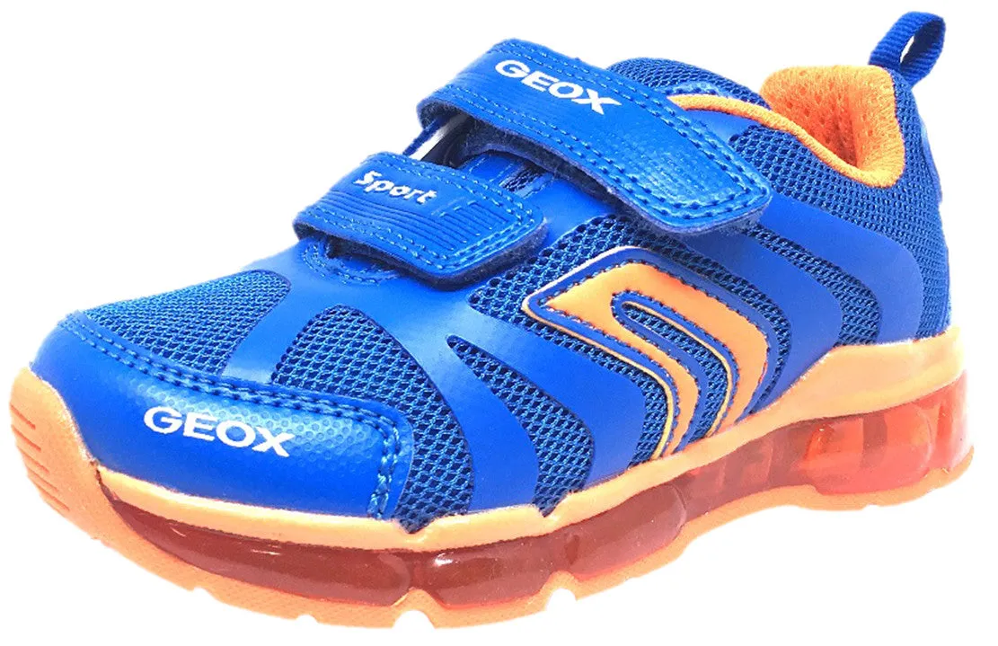Gore Tex Asics Shoes Geox Respira Boy's Android Royal Blue & Orange Mesh Light Up Double Hook and Loop Sneaker