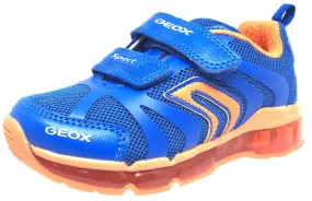 Geox Respira Boy's Android Royal Blue & Orange Mesh Light Up Double Hook and Loop Sneaker Asics Shoes No Tongue