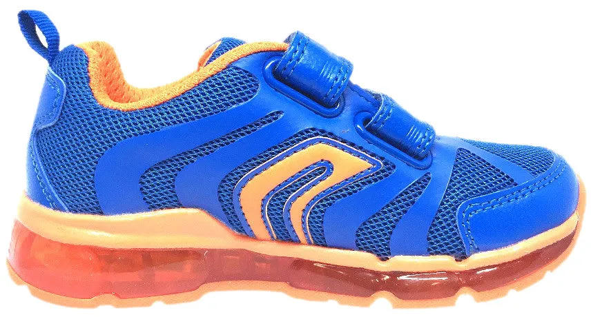 Asics Tiger Gel-mai Shoes 1191a198 Geox Respira Boy's Android Royal Blue & Orange Mesh Light Up Double Hook and Loop Sneaker