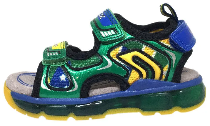 Geox Respira Boy's J Android B Green Triple Hook and Loop Strap Light Up Fisherman Sandal Asics Running Shoes Sale