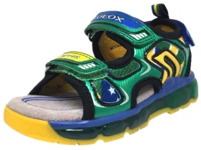 Asics Running Shoes Size 5.5 Geox Respira Boy's J Android B Green Triple Hook and Loop Strap Light Up Fisherman Sandal
