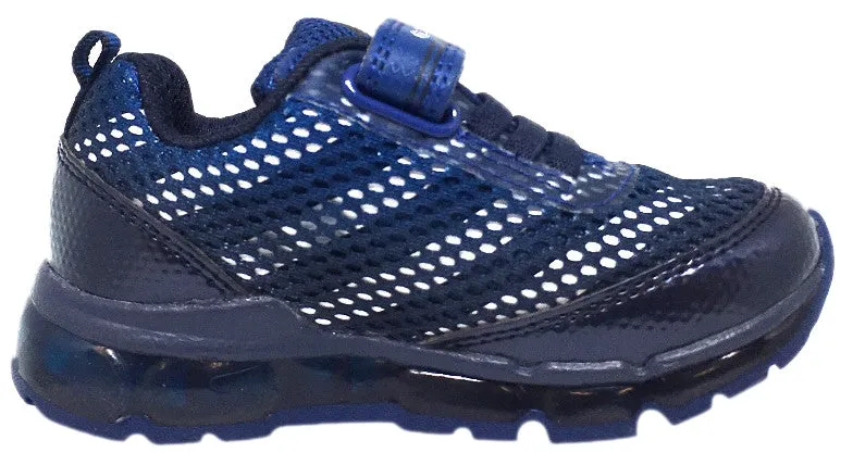Asics 1990 Shoes Geox Respira Boy's J Android Mesh Light Up Elastic Lace Hook and Loop Sneaker Shoe, Navy