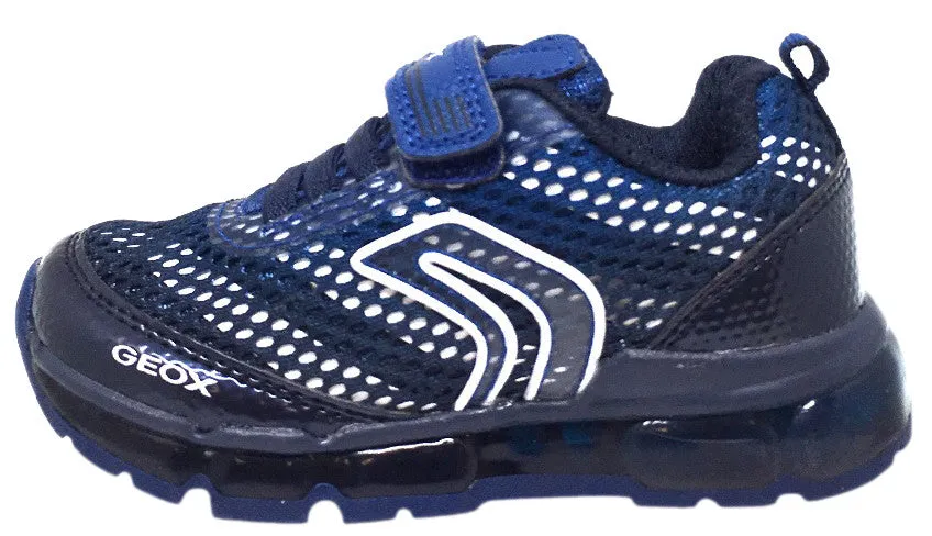 Asics Gel-contend 5 Running Shoes Geox Respira Boy's J Android Mesh Light Up Elastic Lace Hook and Loop Sneaker Shoe, Navy