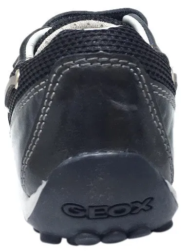 Geox Respira Boy's J Snake Moc Navy Light Grey Leather Hook and Loop Strap Moc Sneaker Boat Shoe Asics Game Ff Pickleball Shoes