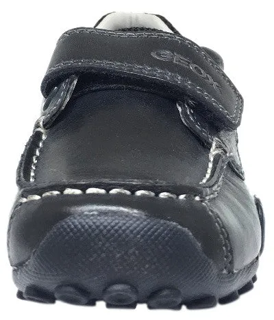 Asic Badminton Shoe Geox Respira Boy's J Snake Moc Navy Light Grey Leather Hook and Loop Strap Moc Sneaker Boat Shoe