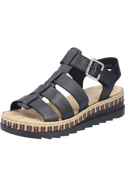 Rieker Ladies Sandals V7904-00 in Black Sporty Sandals Stylish Outdoor Sandals