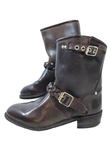 GOLDEN GOOSE Dark Brown Leather Biker Boots Size 38 Adidas Campus Athletic Shoe