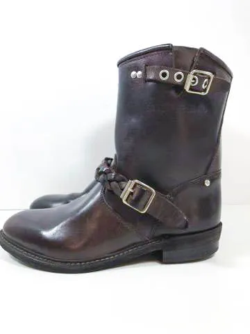 GOLDEN GOOSE Dark Brown Leather Biker Boots Size 38 Adidas Shoes Charms