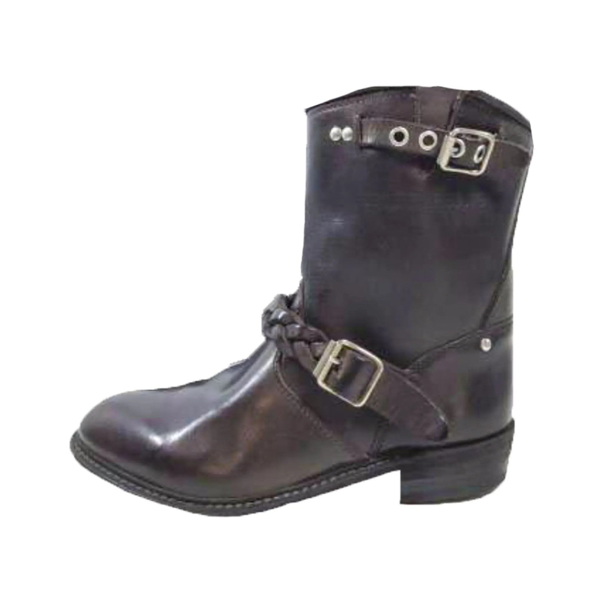 GOLDEN GOOSE Dark Brown Leather Biker Boots Size 38 High Shoes Adidas