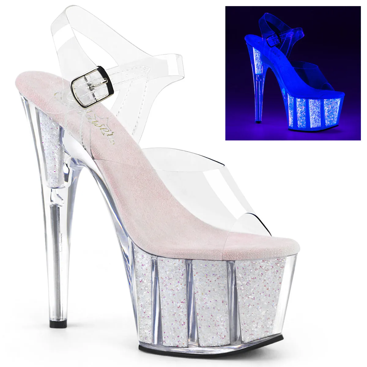 ADORE-708UVG Pleaser Clear/Neon Opal Glitter Sexy Platform Shoes (Pole Dancing Heels) Asics Volleyball Shoes Reviews