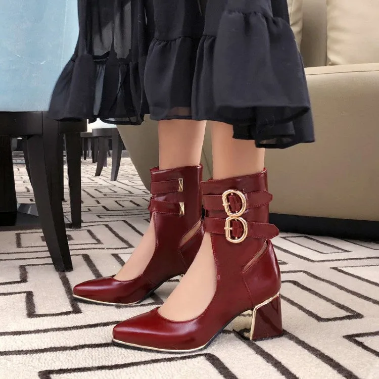 Women's Buckle High Heeled Chunky Heels Shoes Boot Heels Knee High
