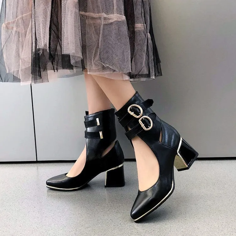 Women's Buckle High Heeled Chunky Heels Shoes Heelan High School