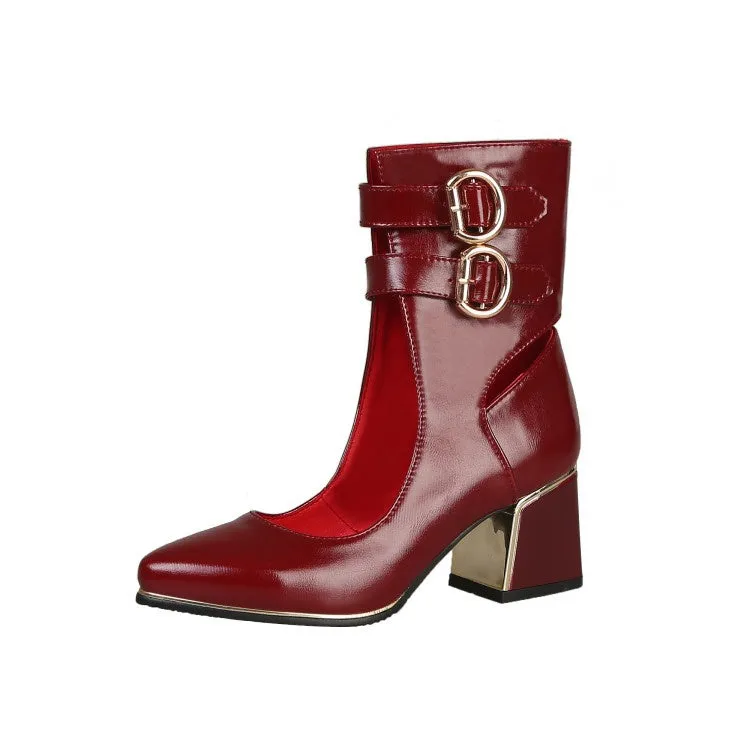 Women's Buckle High Heeled Chunky Heels Shoes White Heel Sandals