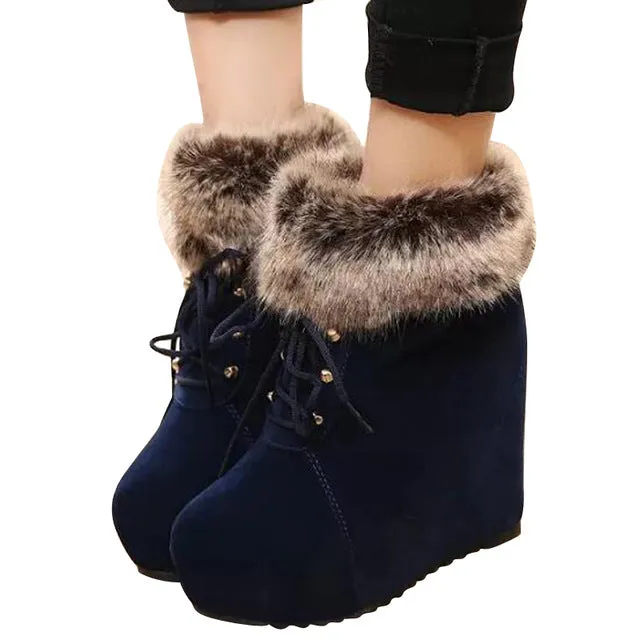 HEE GRAND Height Increasing Women Plush Round Toe Shoes Winter Women  Warm Ankle Boots Ladies Fashion Boots XWX6083 Boot Chains For Snow