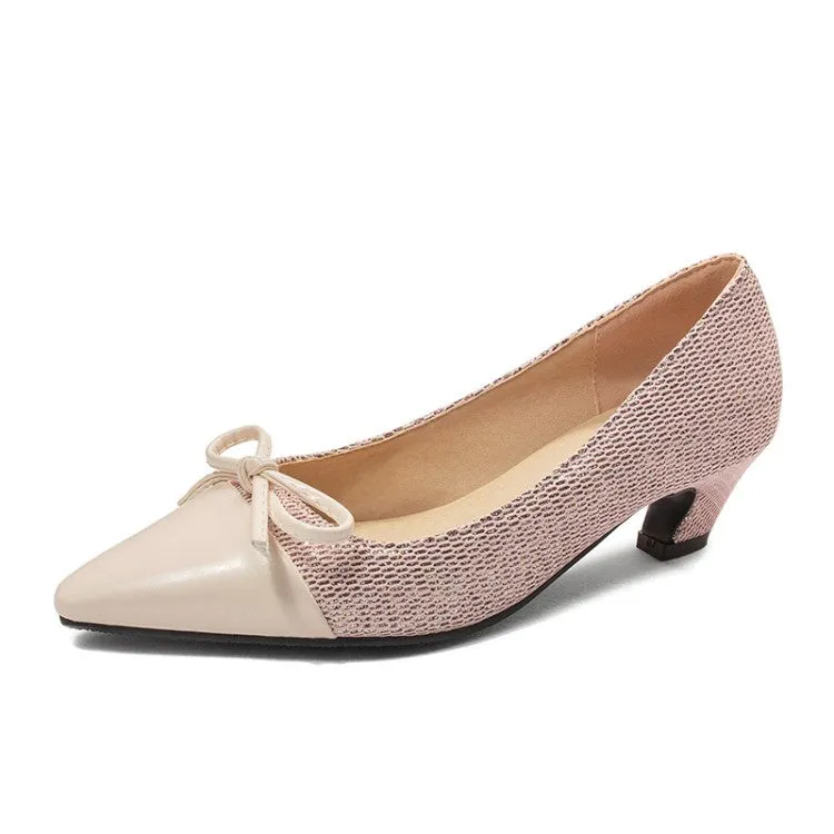 Comfort High Heel Inserts Women's Knot Low Heeled Chunky Heels Pumps