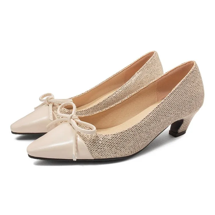 Slouch Boots Heel Women's Knot Low Heeled Chunky Heels Pumps