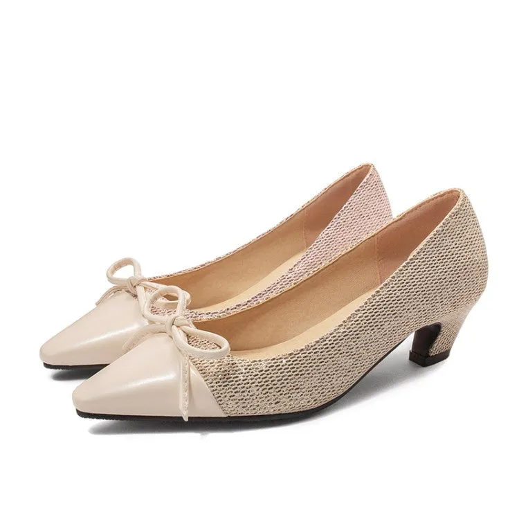 Women's Knot Low Heeled Chunky Heels Pumps High Heeled Shoes Images