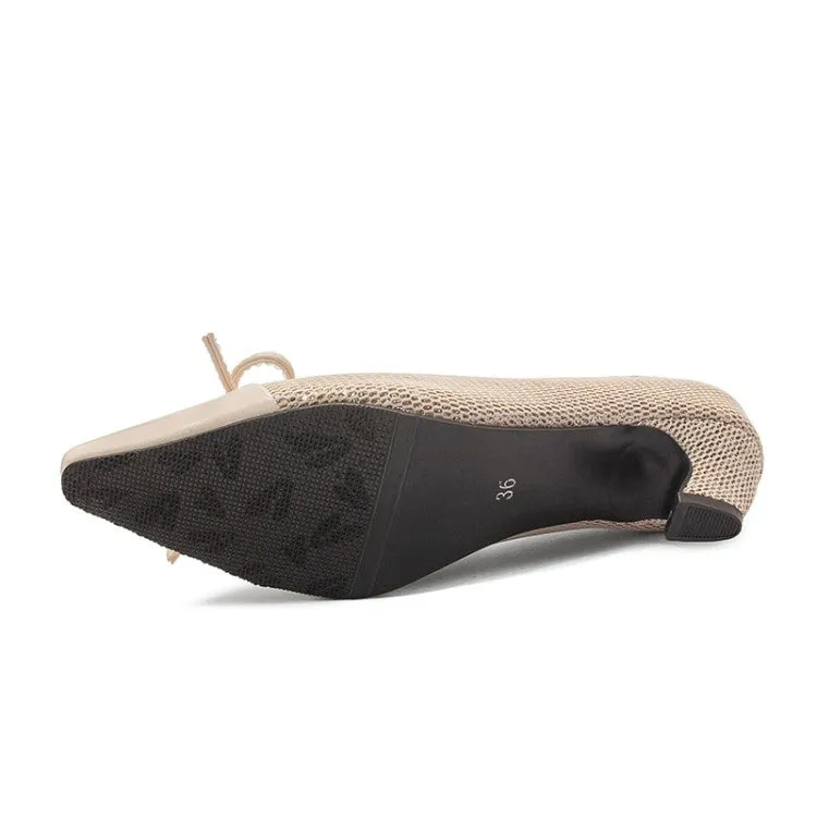 Women's Knot Low Heeled Chunky Heels Pumps Wide High Heels