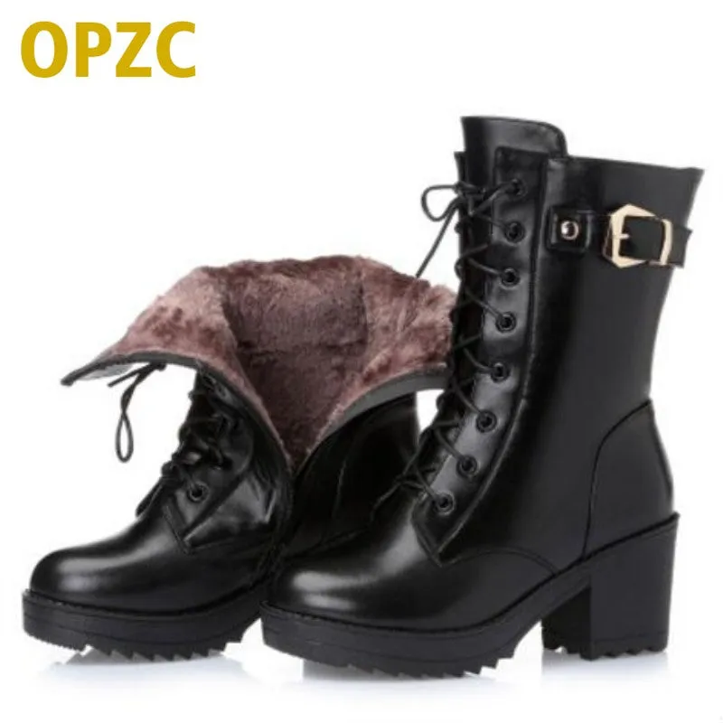 Best Orthopedic Snow Boots High-heeled genuine leather women winter boots, thick wool warm women Martin boots, high-quality female snow boots