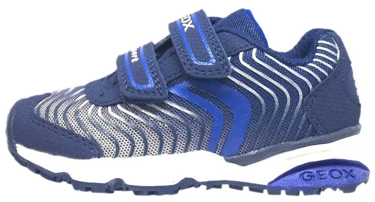 Asics Running Shoes Magic Speed Geox Boy's Bernie Royal Blue & White Double Hook and Loop Strap Sneaker