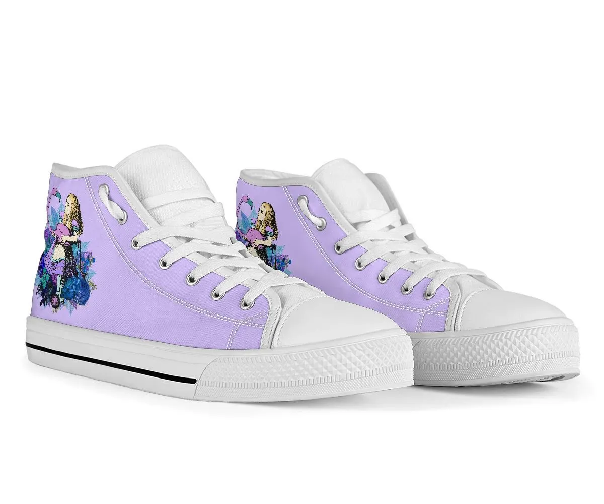 Dress Shoes Size 14 High Top Sneakers - Alice in Wonderland Gifts #22 White/Purple | Birthday Gifts, Gift Idea, Custom Sneakers Women, Custom Women's Sneakers