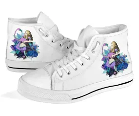 High Top Sneakers - Alice in Wonderland Gifts #22 White/Purple | Birthday Gifts, Gift Idea, Custom Sneakers Women, Custom Women's Sneakers Slip Ins Dress Shoes