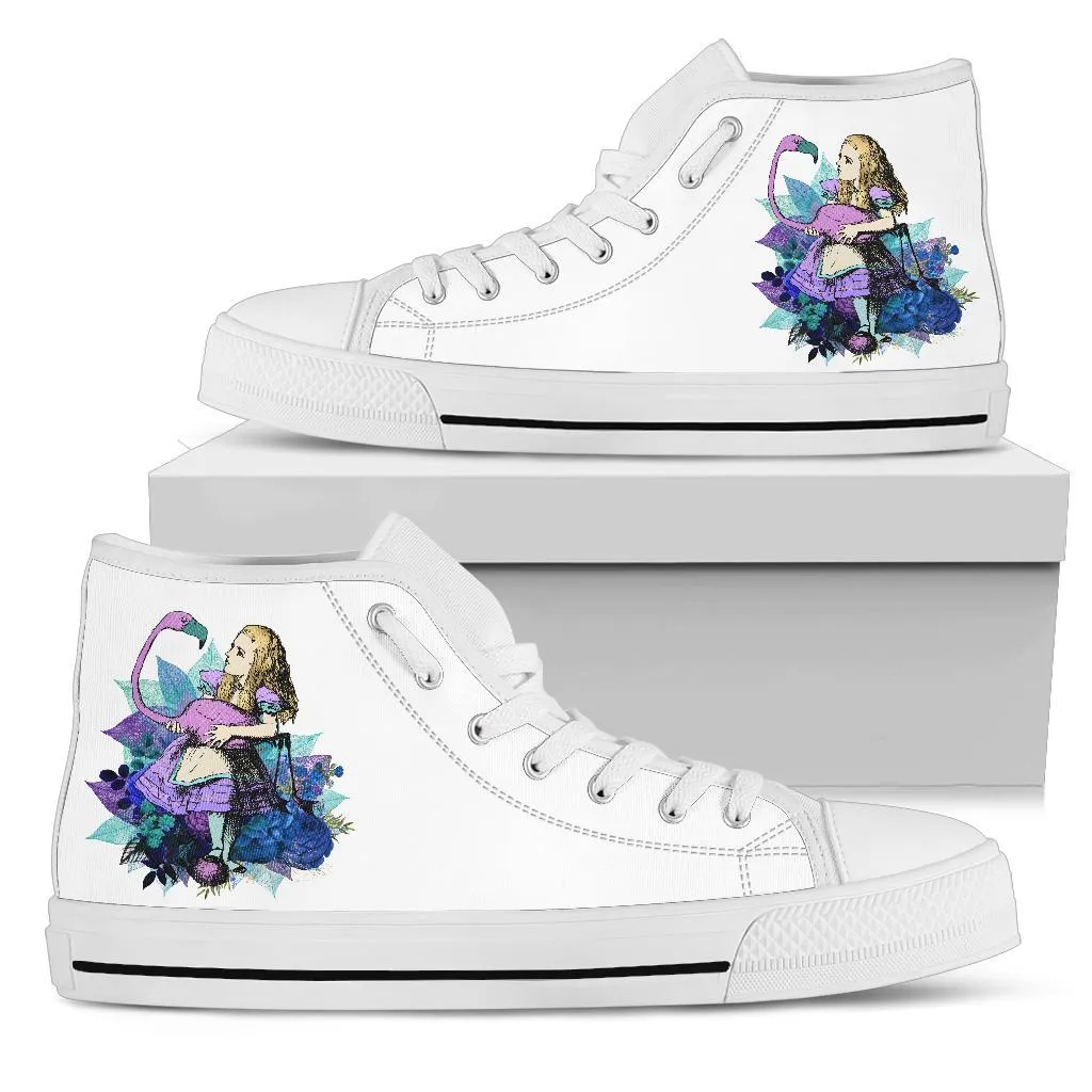 Dress Shoes For Walking All Day High Top Sneakers - Alice in Wonderland Gifts #22 White/Purple | Birthday Gifts, Gift Idea, Custom Sneakers Women, Custom Women's Sneakers