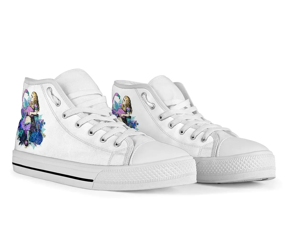 Dress Shoes Good For Bunions High Top Sneakers - Alice in Wonderland Gifts #22 White/Purple | Birthday Gifts, Gift Idea, Custom Sneakers Women, Custom Women's Sneakers